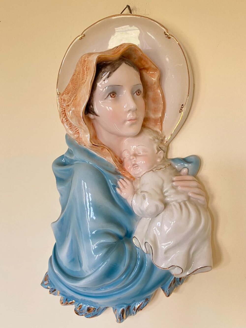 Madonna and Child Ceramic Wall Hanging Mary & Baby Jesus Vintage Made in Italy